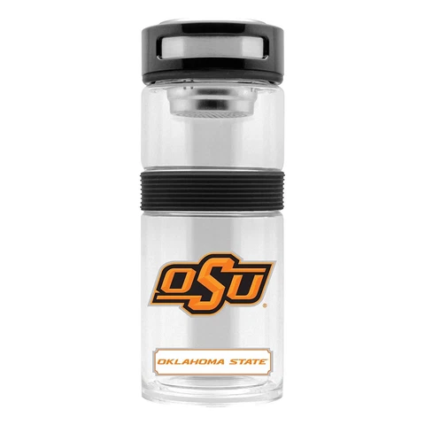 Oklahoma State Cowboys Double Wall Glass Travel Thermos Mug Tea Strainer 14oz Cover