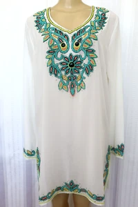 NOUVEAU BEACH WHITE EMBELLISHED SHEER COVER UP TOP SIZE L - NWT - Picture 1 of 7