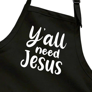 Y'all Need Jesus Funny Sassy Christian Cooking Bib Kitchen Apron with Pockets - Picture 1 of 3