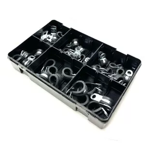 Rubber Lined P Clip Assortment Kit - Zinc Plated 45 Pieces - Cable Tubing Clamps - Picture 1 of 1