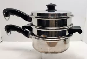 Saladmaster 4 Stück Doppelkessel 8" Topf Dampfgarer Edelstahl 18-8 Tri-Clad mit Vapo Deckel - Bild 1 von 22