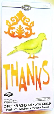 Thanks Bird and Flourish Sizzix Sizzlits Die Set 657790 NEW! - Image 1 of 3