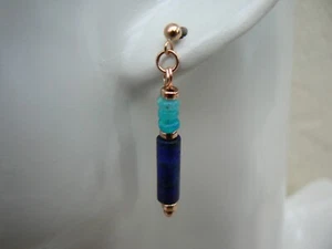 14ct Rose Gold filled Blue Ethiopian Opal & Lapis Lazuli tube earrings - Picture 1 of 6