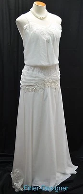 Винтажный 70-х свадебное бальное платье шифона вышитое кружево белое свадебное платье SZ S M - Изображение 1 из 4