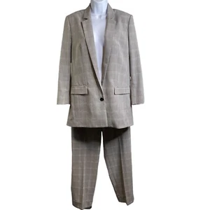 Brochu Walker Women's Gray Plaid Pantsuit Oversized Slouchy Blazer Size M Career - Picture 1 of 24