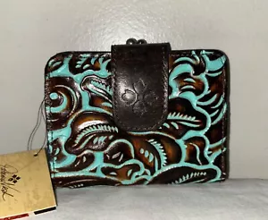 NEW! NWT PATRICIA NASH Iberia Tooled Turquoise Leather Wallet with RFID - Picture 1 of 7