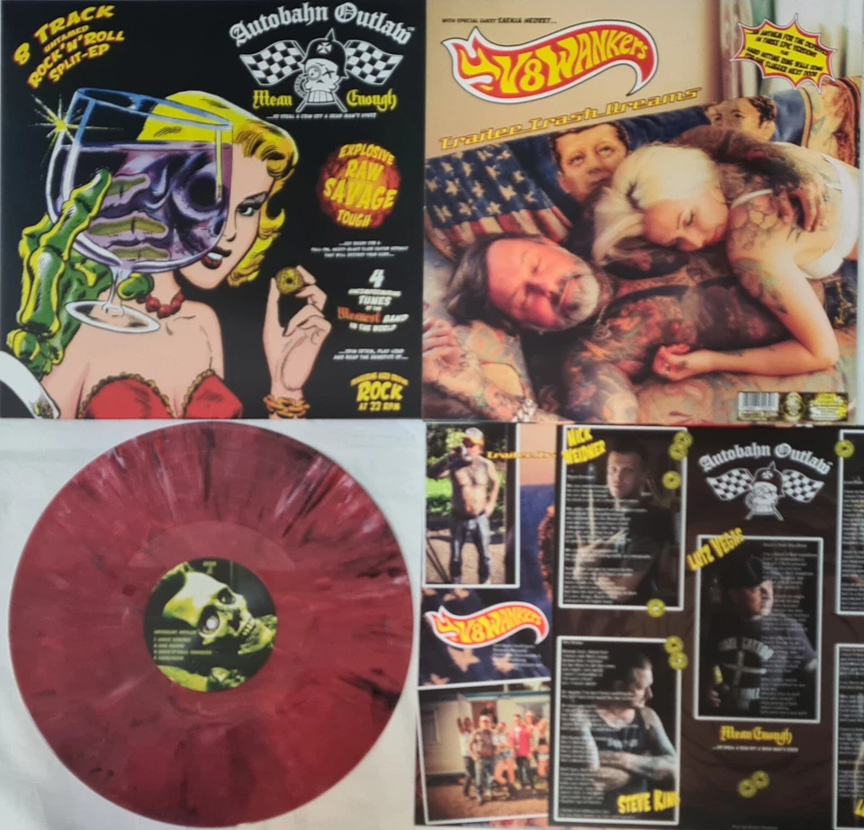 V8 WANKERS / AUTOBAHN OUTLAW - SPLIT LP - FEAT. ROSE TATTOO MEMBERS - RED VINYL - Bild 1 von 1