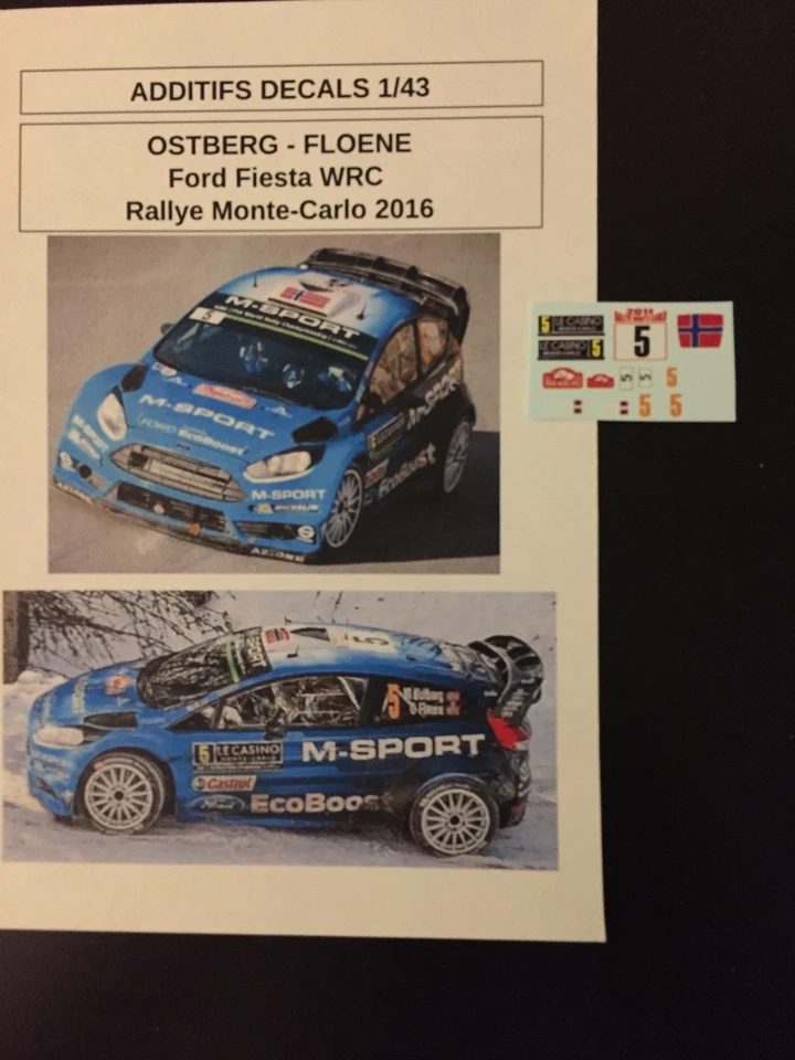 DECALS 1/43 FORD FIESTA OSTBERG RALLYE MONTE CARLO 2016 WRC RALLY MONTECARLO - Photo 1/1