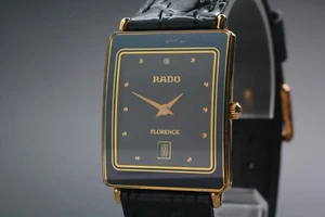 *NEAR MINT* Vintage RADO 160.3605.2 Florence Quartz Black Gold Dial Mens Watch - Picture 1 of 10
