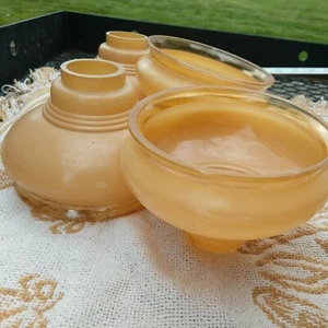 LOT 4 VTG Matching Art Deco Light LAMP GLOBES Shades TAN WALNUT CLEAR 1920 1930 - Picture 1 of 11