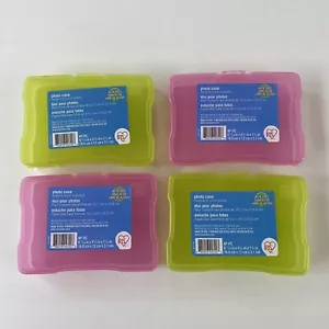 4 Plastic Photo Storage Containers Cases 4 X 6 Pictures Pink Green Stackable New - Picture 1 of 4