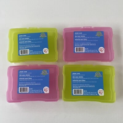 Contenedores de almacenamiento de fotos estuches de plástico 4 x 6 fotos rosa verde apilables nuevos 4 Foto 1 de 4