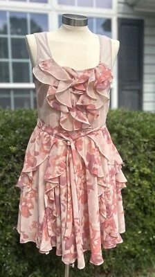 LC Lauren Conrad Pink Floral Chiffon Dress Ruffles And Tulle Women’s Size 8 EUC - Image 1 of 4