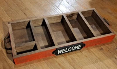 Farmhouse Wood Tray Handles Butler Divided Serving Picnic 30" Rectangle Vtg - Image 1 of 4