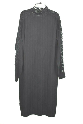 Abito nero Fendi Roma da donna ricamato lungo cashmere colletto alto 44 $1185 Nuovo con etichette