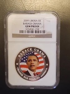 2009 Liberia $5 Barack Obama GEM Proof Silver-Plated Coin NGC - Picture 1 of 4