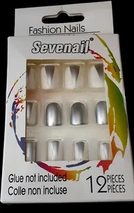 Sevenail 12 Short Nails Silver and White, Glue Not Included- Glamorous & Classic - Picture 1 of 4