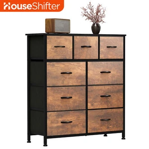 9 Drawers Fabric Dresser Brown Waterproof Storage Bedroom Tower Chest Organizer - Picture 1 of 11