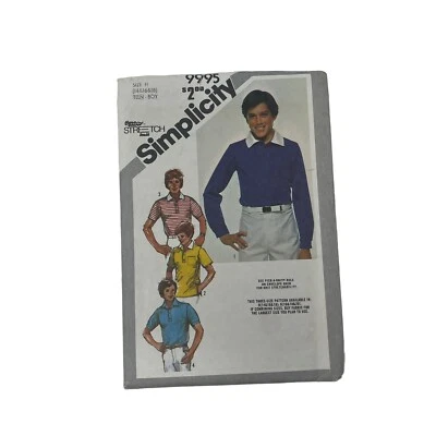 Vintage 80's Simplicity 9995 Teen Boys Polo Shirt UNCUT Sewing Pattern Sz 14-18 - Image 1 of 2