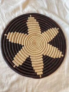 Vintage Primitive Boho Grass Round Place Mat Trivet 15.5” Hand Made Coiled Star - Picture 1 of 8