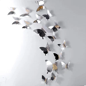 48 Pieces Butterfly Wall Decor DIY Mirror 3D Butterfly Stickers Removable Decals - Picture 1 of 5