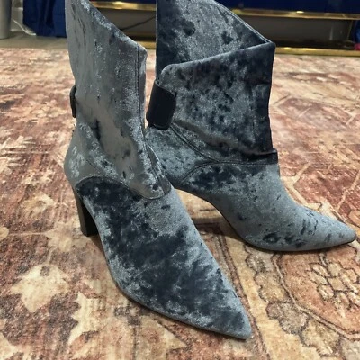 Free People Crushed Velvet Ankle Boots Moonlight Blue 41  9.5 Block Heel Pointed - Image 1 of 4