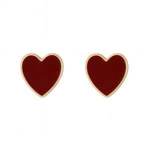 Red Enamel Heart Stud Earring - Picture 1 of 3