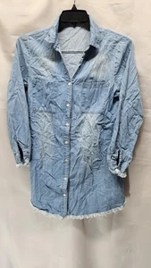 Camisa vaquera azul talla grande Zilcremo para mujer, dobladillo deshilachado - Imagen 1 de 4
