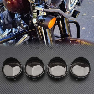 For Harley Softail Dyna 4PCS Smoke Lens Turn Signal Covers w/Black Visors Bezels - Picture 1 of 18