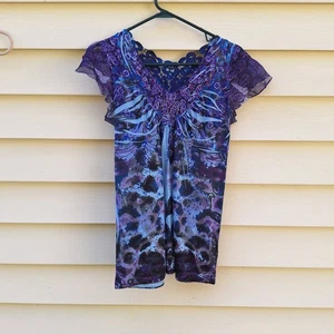 Damen Top M Boho Bauern Cottagecore Whimsigoth Spitze Nieten Artsy Fee Whimsical - Bild 1 von 10
