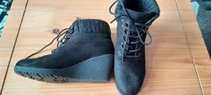 Ladies Joe Browns Size 6 Black Suede Wedge Ankle Boots - Picture 1 of 12