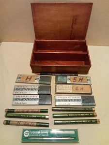 Eagle Turquoise Twenty Mechanical Pencil,Drawing Lead Lot-Old Pa. Wood Cigar Box - Picture 1 of 5