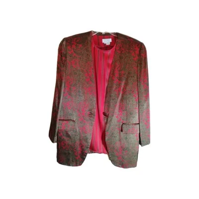 Vintage Doncaster 100% Silk Paisley Blazer & Long Sleeve Striped Top Set - Image 1 of 4
