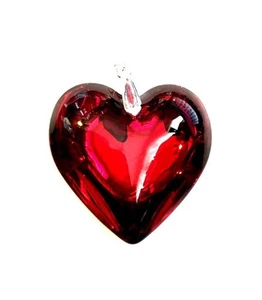 PENDANT/NECKLACE Large Fluid Smooth Glass Silvertone Bail PUFFED RED HEART - Imagen 1 de 1