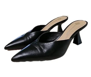 Antonio Melani Womens Lucile Pointed Toe Black Leather Kitten Heel Mules Size 8 - Picture 1 of 17