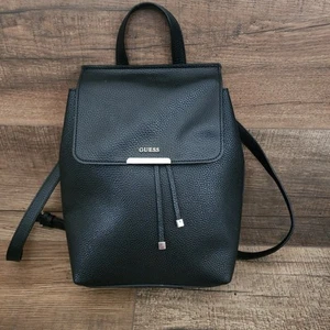 Guess Black Faux Leather Varsity Pop Backpack Purse - Picture 1 of 9