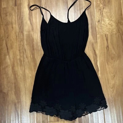 L.A. Hearts Lace Hem Romper Black Size XS - Image 1 of 4