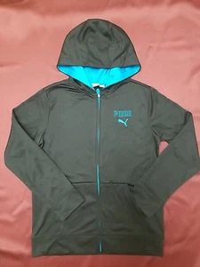 Puma Youth Hoodie Sweatshirt L (14-16) Long Sleeve Hooded Black Blue Zip Up - Picture 1 of 4