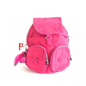 Kipling Firefly Medium Nylon lebendig rosa Rucksack und pelziger Affe Schlüsselanhänger - Bild 1 von 6