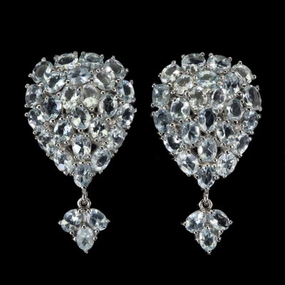 Pendientes de plata de ley 925 ovalados aguamarina piedras preciosas naturales joyería Foto 1 de 4