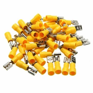 50pcs 10-12 AWG Insulated Female Spade Wire Crimp Terminal Connector Yellow New - Picture 1 of 7