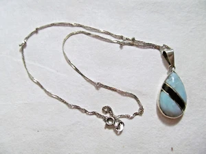 Southwestern Silber Türkis und schwarzer Onyx Intarsien Träne Anhänger Halskette - Bild 1 von 3