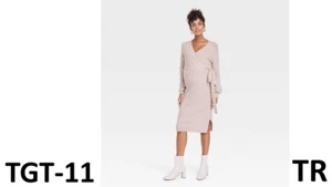 LONG SLEEVE TIE-FRONT MATERNITY SWEATER DRESS INGRID & ISABEL, CHILLY MAUVE, L - Picture 1 of 2