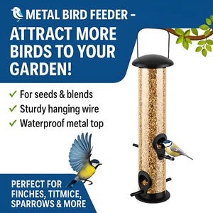 Metal Hanging Bird Feeder for Seeds | Heavy Duty Squirrel Proof Wild Garden Feed - Picture 1 of 2