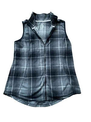 Made For Life Women Gray/Black Sleeveless Full Zip Plaid Vest Size Mt - Image 1 of 4