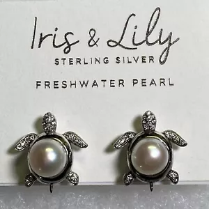 Ohrstecker Iris & Lilie Süßwasserperlen auf Schildkrötenform Sterlingsilber NEU - Bild 1 von 8