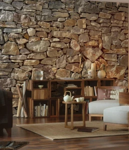 Stones Photo wallpaper Stone wall Premium 368x248cm non-woven orange grey - Picture 1 of 8