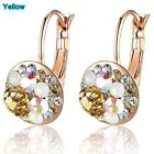 Women Gold Yellow Crystal Dangle Hoop Earring Anniversary Day Party Jewelry