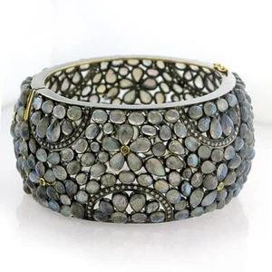 Brazalete de aspecto vintage de piedra lunar azul diamante de 1,6 quilates plata esterlina 925 - Imagen 1 de 3