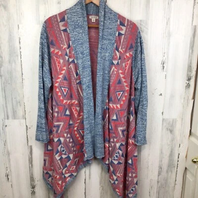 Lucky Brand Cardigan 1X Sweater Open Front Fair Isle Aztec Southwest Geometric - Image 1 of 4